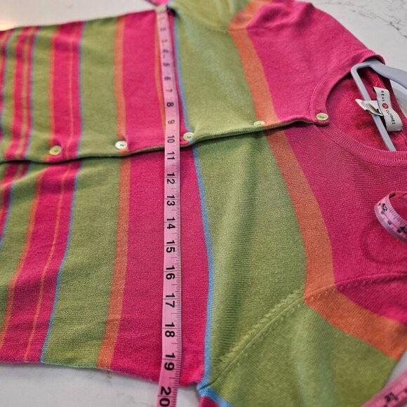 Real Clothes Medium Striped Silk Cashmere Cardigan Sweater Pink Green - Picture 8 of 10